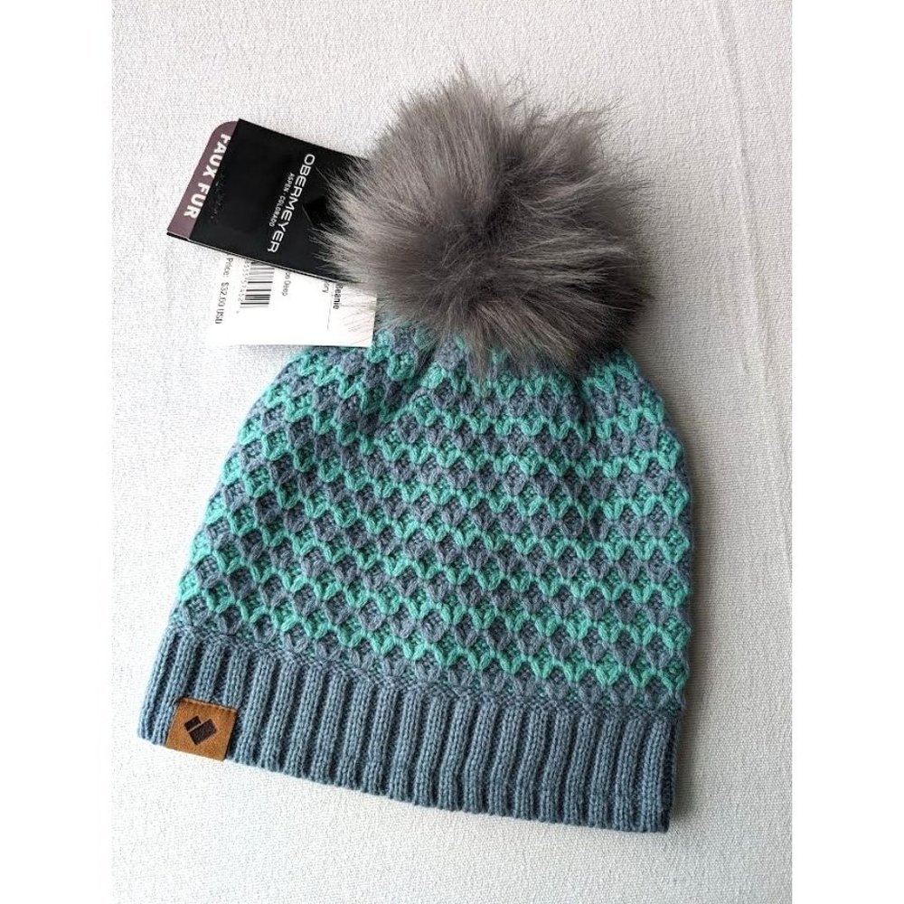 Obermeyer Tucson FF Pom Beanie Girl's One Size Hat In Too Deep Blue Knit NEW